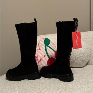 Farm Rio Boots Knee High Lug Sole Black Suede Women 7.5